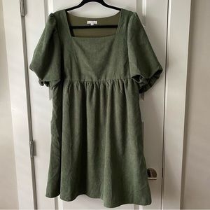 Baltic Born Green Corduroy Empire Waist Square Neck Puff Sleeve Dress XL